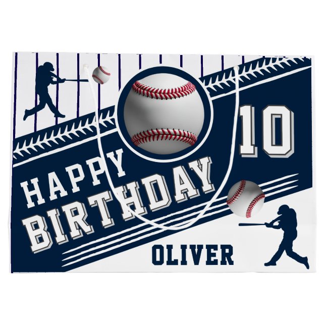 Modern Baseball Ball Player Themed Birthday  Large Gift Bag (Back)