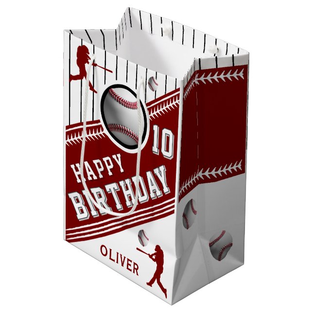 Modern Baseball Ball Player Themed Birthday  Medium Gift Bag (Front Angled)
