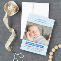 Modern Baseball Blue and Red Baby Boy Photo Birth