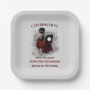 Modern Baseball Catching Fifty Men's 50th Birthday Paper Plate