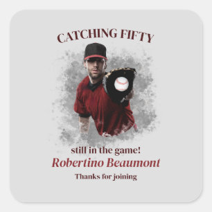 Modern Baseball Catching Fifty Men's 50th Birthday Square Sticker
