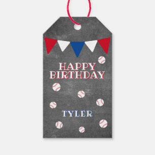 Modern Baseball Chalkboard Kids Happy Birthday Gift Tags
