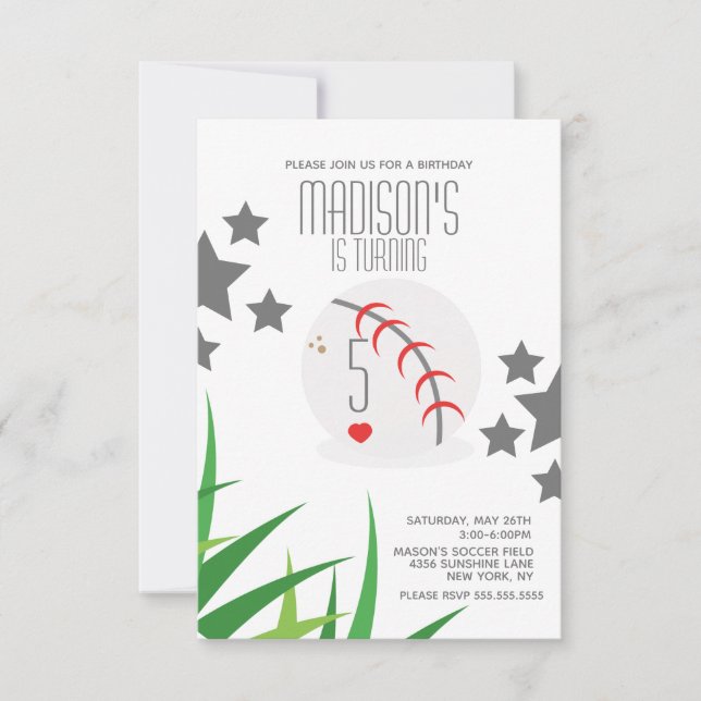 Modern Baseball Field Birthday Stars Party Invitation (Front)