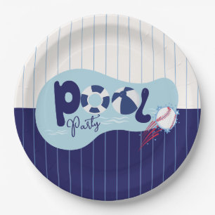Modern Baseball Pool Birthday Party Paper Plate