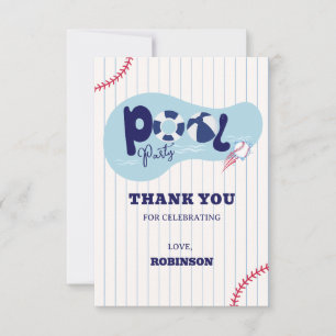 Modern Baseball Pool Birthday Party Thank You Card