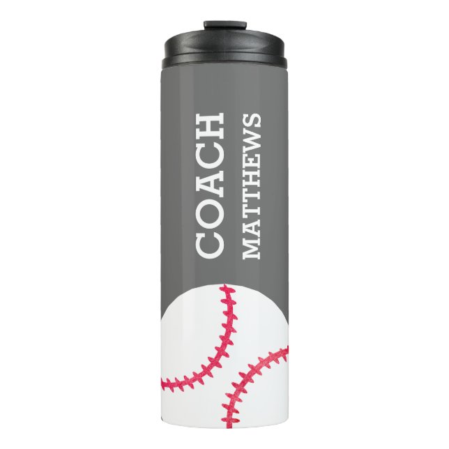 Modern Baseball Softball Coach Personalized Grey Thermal Tumbler (Front)
