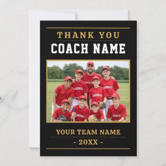 Modern Baseball Team Photo Coach Thank You Card