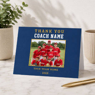 Modern Baseball Team Photo Coach Thank You Card