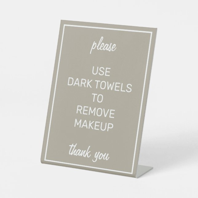 Modern Basic Beige Makeup Towel Counter Sign (Front)