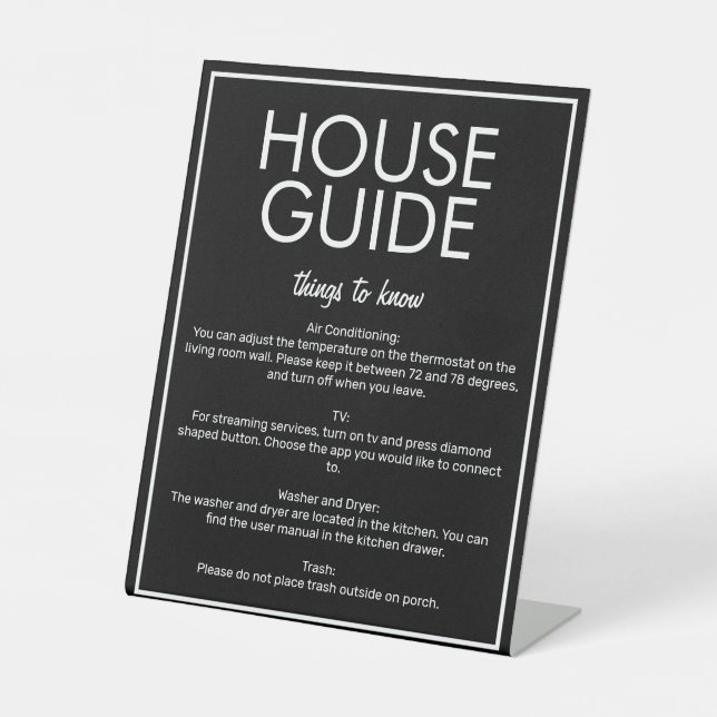Modern Basic Black House Guide Guest Table Sign (Front)