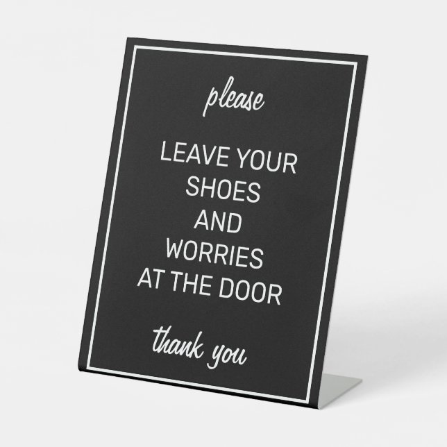 Modern Basic Black Remove Shoes Counter Sign (Front)