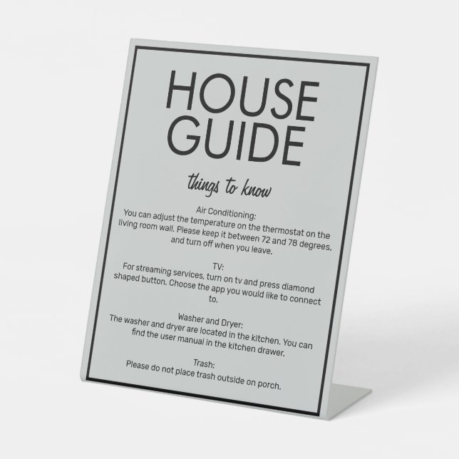 Modern Basic Grey House Guide Guest Table Sign (Front)