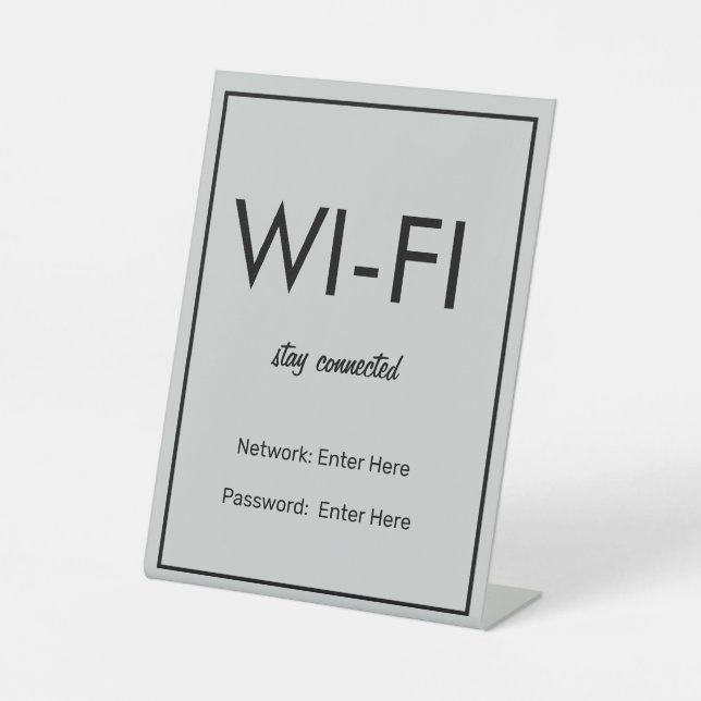 Modern Basic Light Grey Wi-Fi Guest Pedestal Sign (Front)