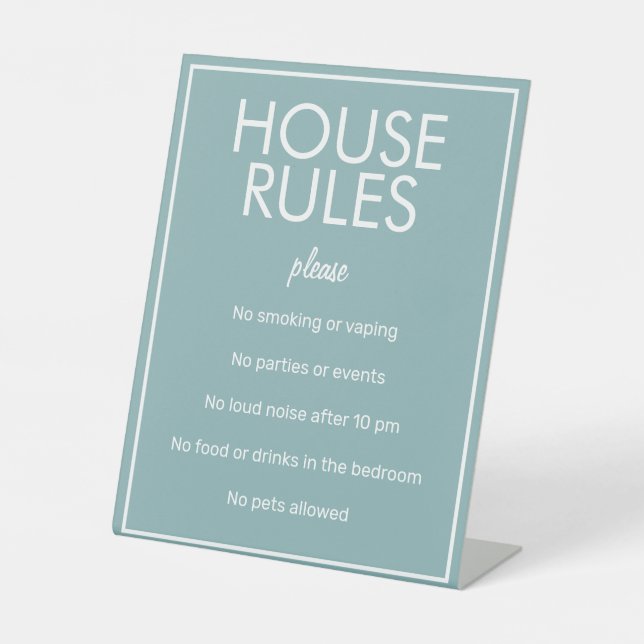 Modern Basic Teal House Rules Guest Pedestal Sign (Front)