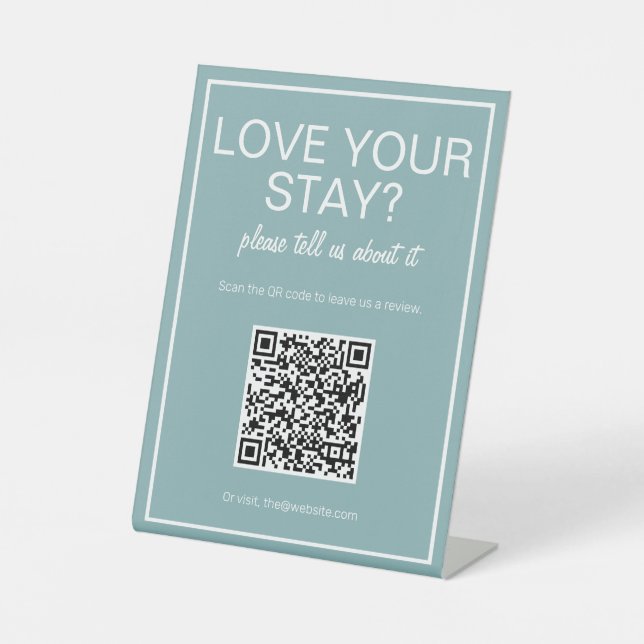 Modern Basic Teal QR Code Review Table Sign (Front)