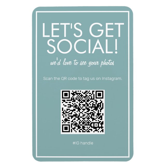 Modern Basic Teal Social Media QR Code Magnet (Vertical)