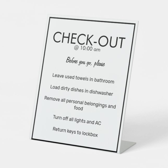 Modern Basic White Guest Check Out Table Sign (Front)