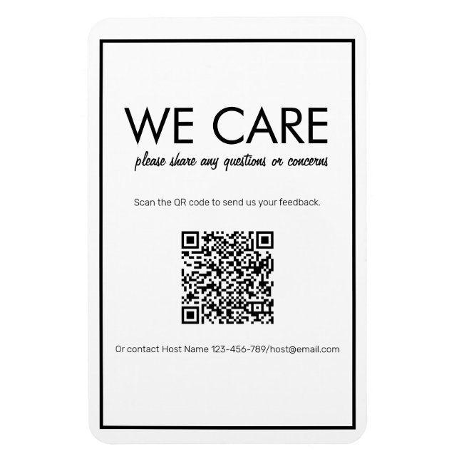 Modern Basic White QR Code Feedback Magnet (Vertical)