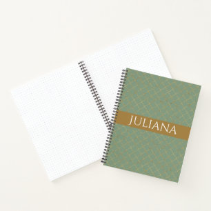 Modern Basil Green Gold Quatrefoil Personalized Notebook