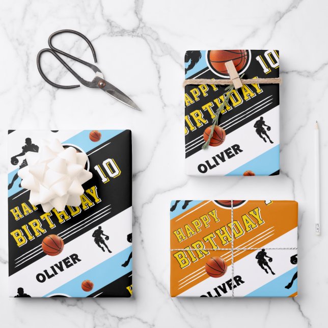 Modern Basketball Ball Player Sports Birthday  Wrapping Paper Sheet (Front)