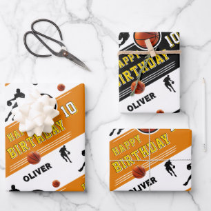 Modern Basketball Ball Player Themed Birthday Wrapping Paper Sheet