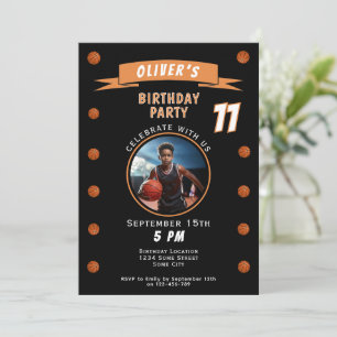 Modern Basketball Ball Sports Birthday Photo Invitation