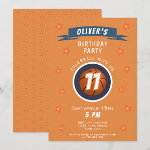 Modern Basketball Ball Star Sports Birthday Invitation