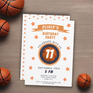 Modern Basketball Ball Star Sports Birthday Invitation