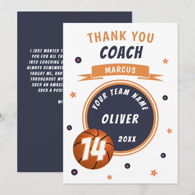 Modern Basketball Ball Thank you Coach  (Front/Back)