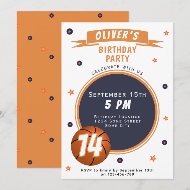 Modern Basketball Ball Themed Sports Invitation (Front/Back)