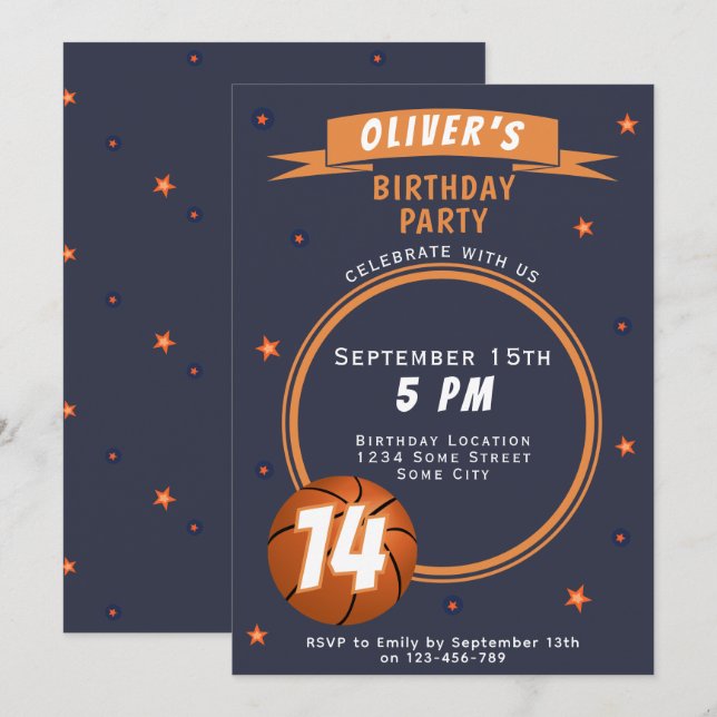 Modern Basketball Ball Themed Sports Invitation (Front/Back)