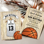 Modern Basketball Bar Mitzvah Invitation<br><div class="desc">Casual mitzvah party invitations featuring a basketball court background,  a white jersey with your childs name,  number and the star of david. On the reverse is the bar mitzvah celebration details with a basketball at the bottom.</div>
