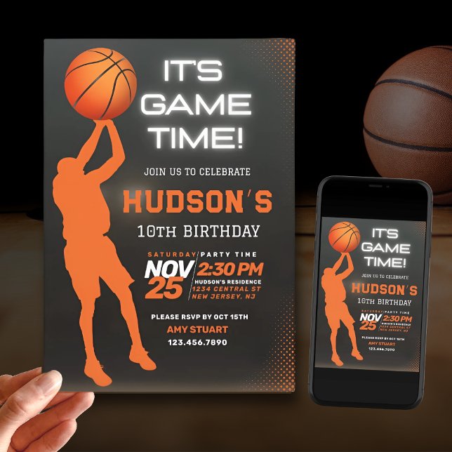 Modern Basketball Birthday Kids Sports Party  Invitation (Creator Uploaded)