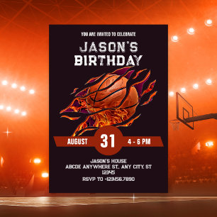 Modern Basketball fire birthday  Invitation