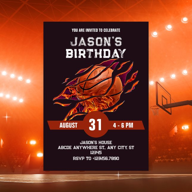 Modern Basketball fire birthday  Invitation (Creator Uploaded)