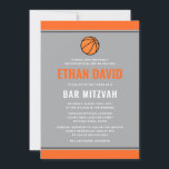 Modern basketball ligh grey and orange bar mitzvah invitation<br><div class="desc">Modern,  basketball themed bar mitzvah invitations with orange borders. Light grey back with Star of David. All colours are editable in the design tool</div>
