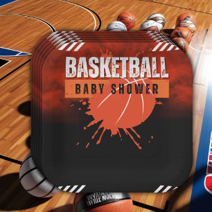 Modern Basketball Orange Ball Baby Shower Paper Plate