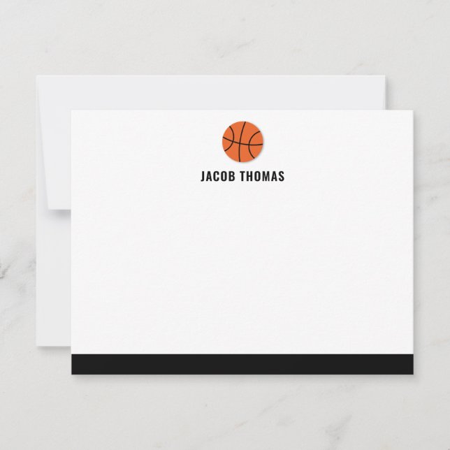 Modern Basketball Personalized Flat Note Card (Front)