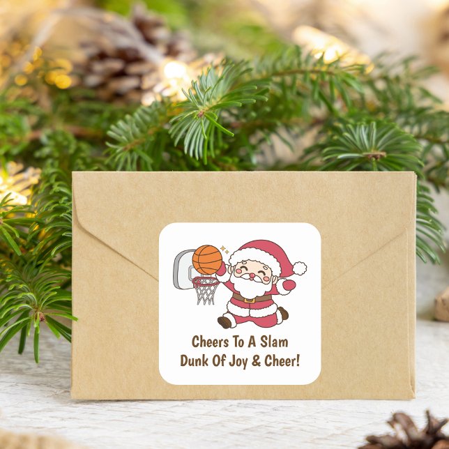 Modern Basketball Santa Simple & Cute Christmas Square Sticker (Creator Uploaded)