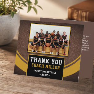 Modern Basketball Team Coach Photo Thank You Card