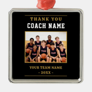 Modern Basketball Team Photo Coach Metal Ornament