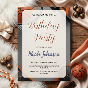 Modern Basketball-Themed Birthday Invitation