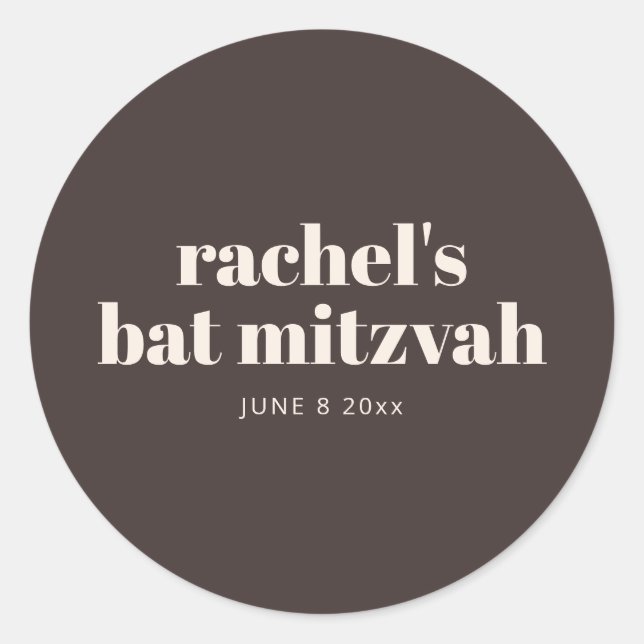 Modern Bat Mitzvah Autumn Brown Personalized  Classic Round Sticker (Front)