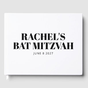 Modern Bat Mitzvah Black and White Personalized Guest Book