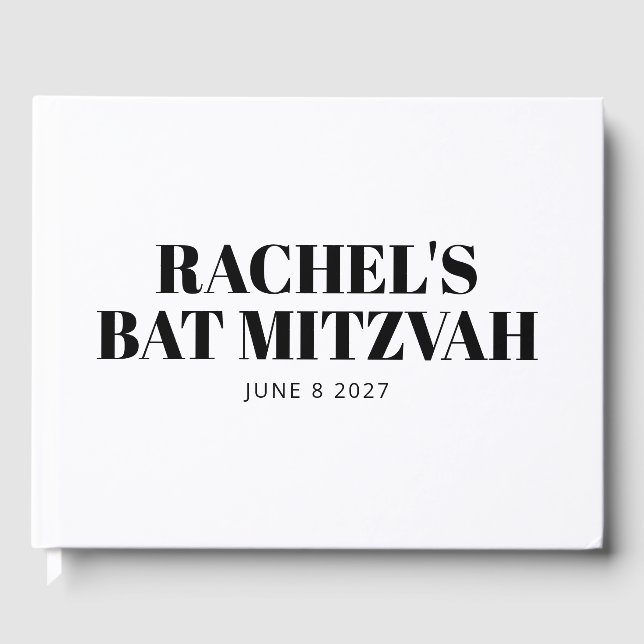 Modern Bat Mitzvah Black and White Personalized Guest Book (Front)