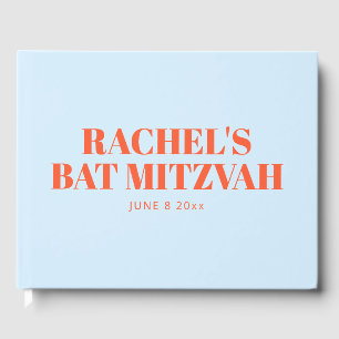 Modern Bat Mitzvah Blue Orange Personalized Guest Book