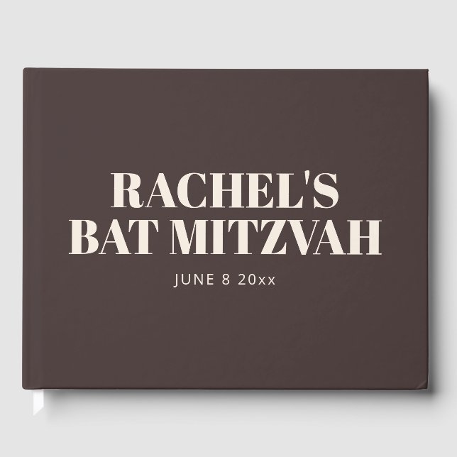 Modern Bat Mitzvah Brown Personalized Name Memory Guest Book (Front)