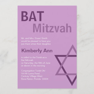 Modern Bat Mitzvah Invitiation- Purple & pink Invitation