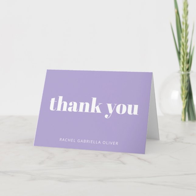 Modern Bat Mitzvah Lavender Purple Personalized Thank You Card (Front)