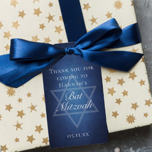 Modern Bat Mitzvah Party Blue Star of David Custom Gift Tags